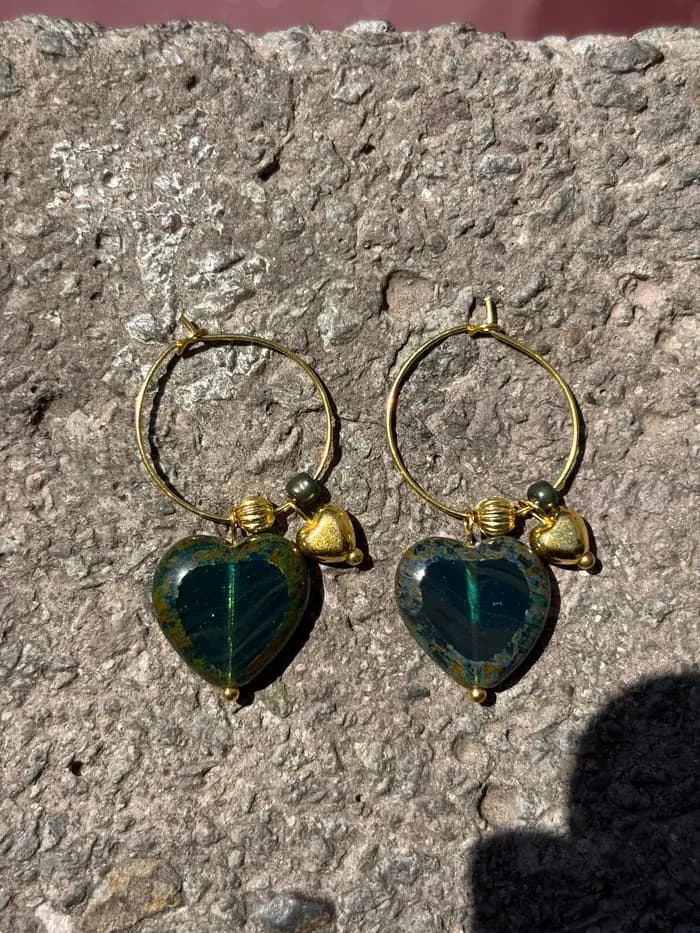 Yeşil Kalp Charm Küpe