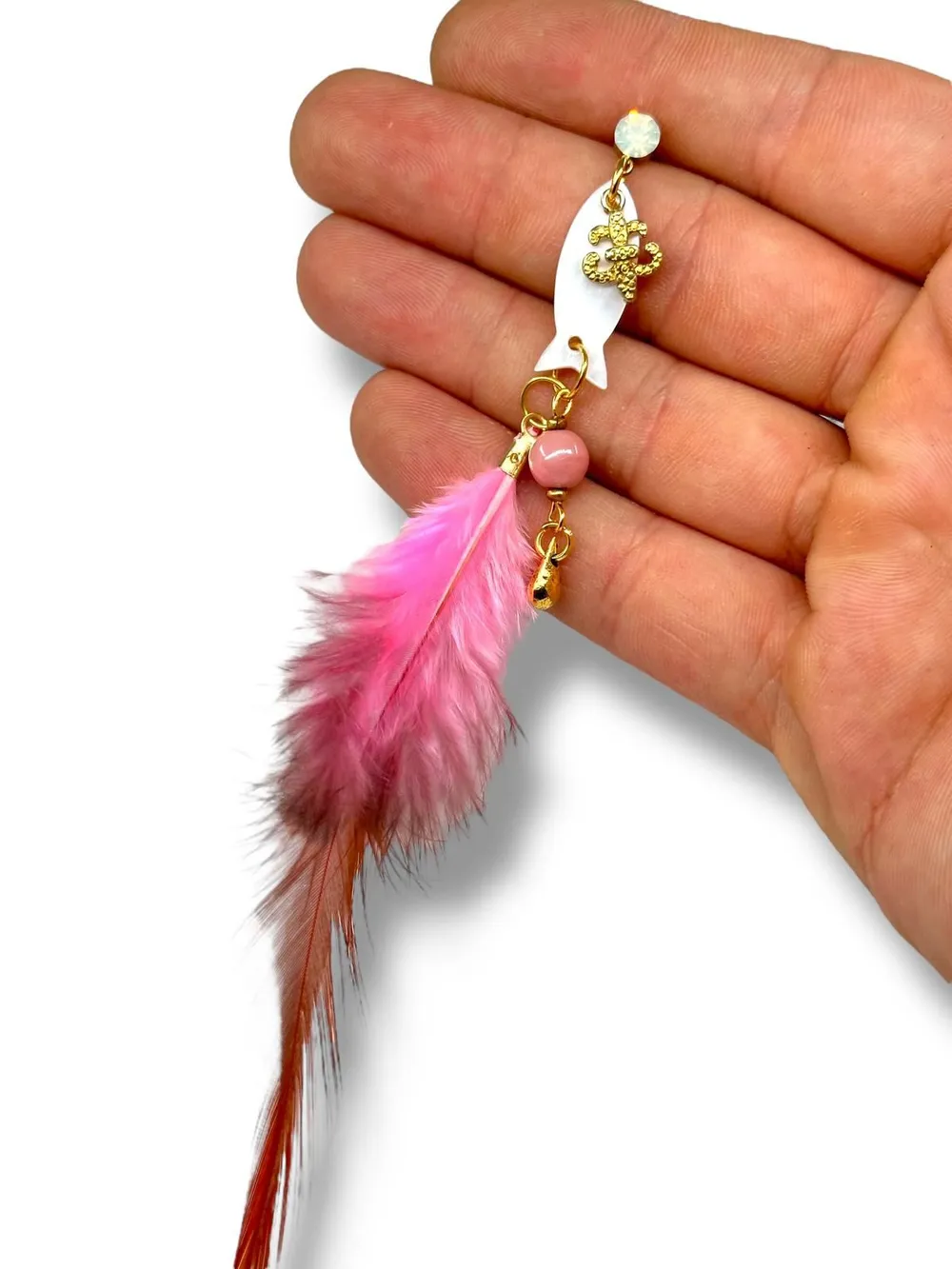 Bohem Pembe Tüy Sallantılı Küpe
