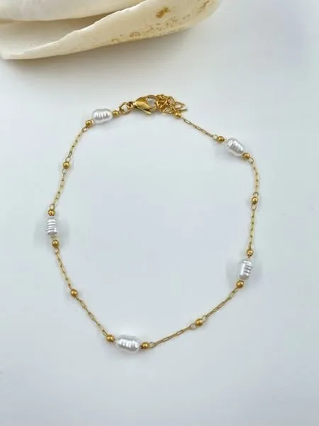 Mineral Boncuklu Altın Halhal 1