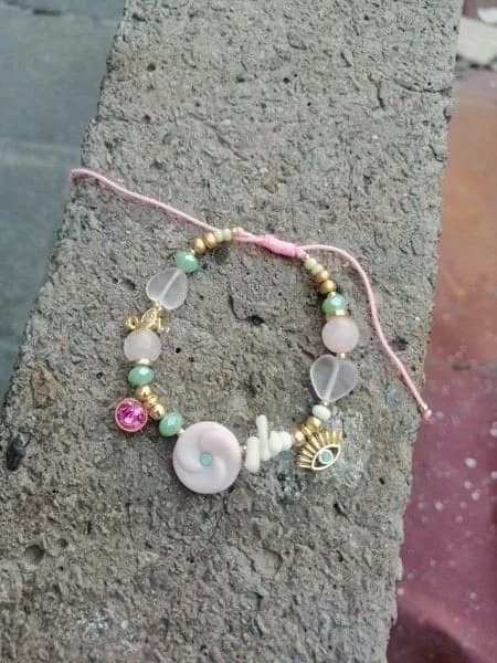Pembe Kristal Charm Bileklik 1