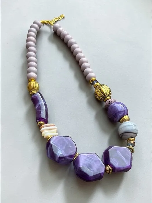 Mor Ametist Faceted Taş Kolye 1