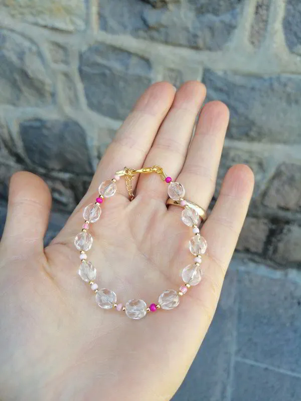 Kristal Pembe Taş Bileklik 1