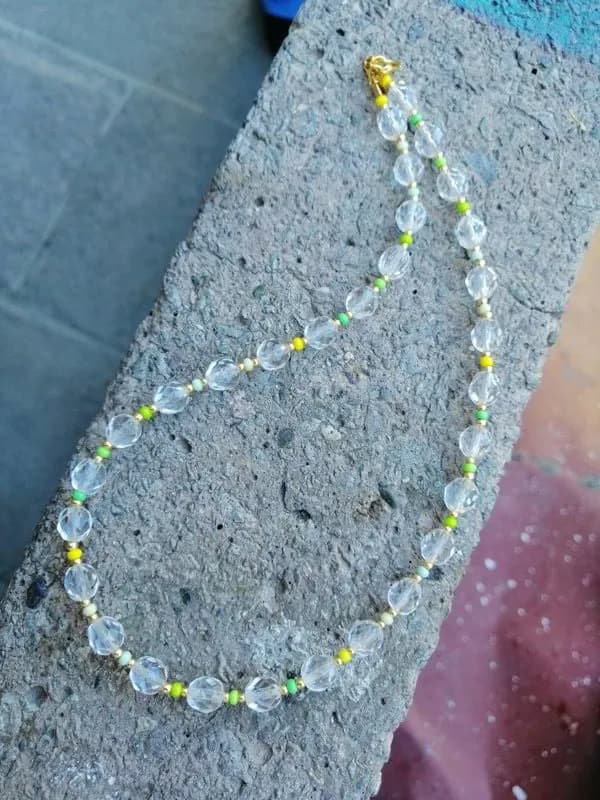 Sarı Yeşil Kristal Cam Boncuk Kolye 1