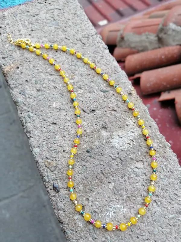 Etnik Sarı Turuncu Cam Boncuk Kolye 1