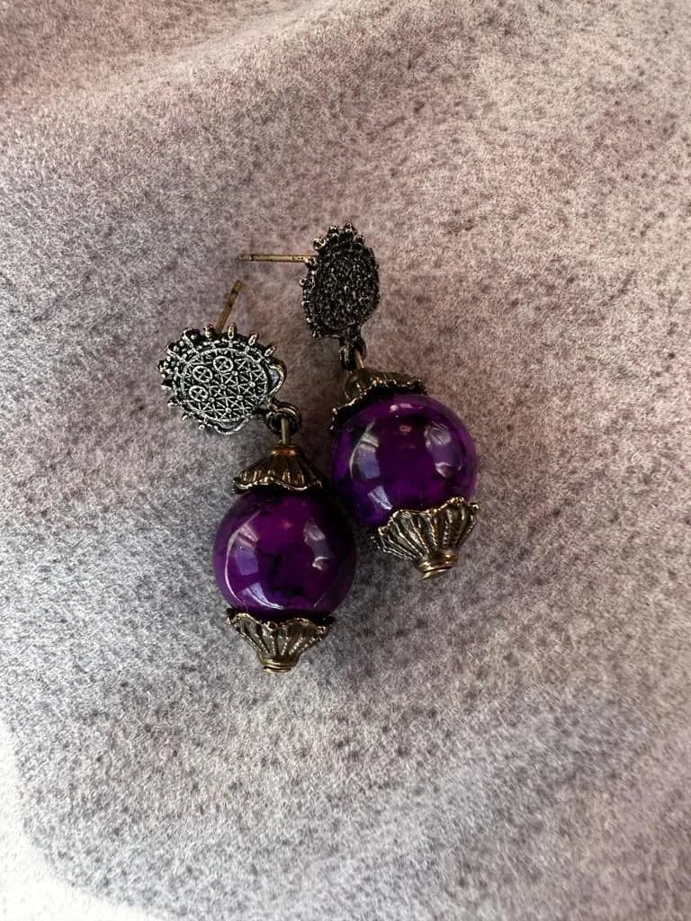 Vintage Mor Kristal Filigree Küpe 1