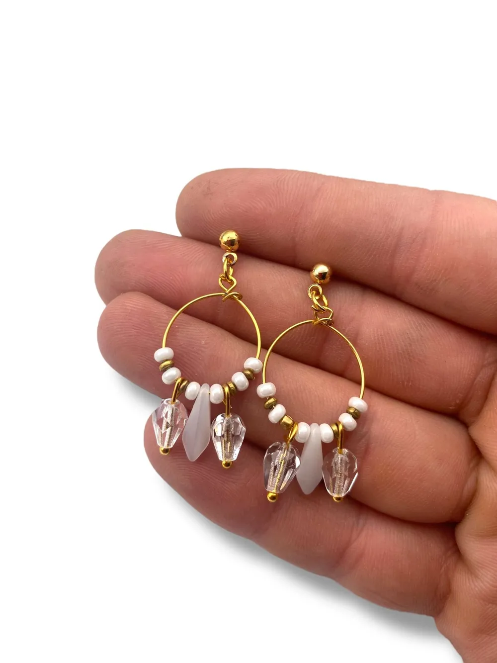 Klasik Kristal İnci Sallantılı Küpe 1