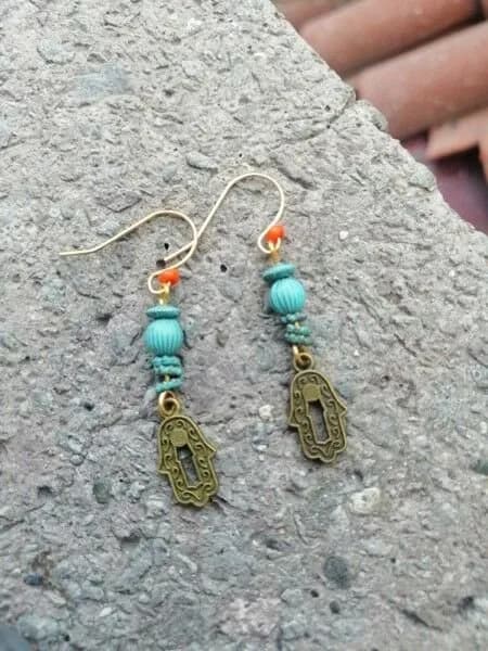 Etnik Turkuaz Yaprak Sallantılı Küpe 1