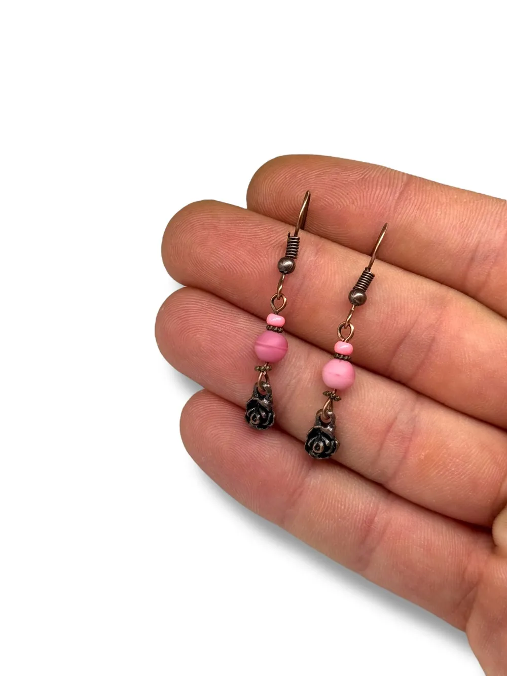 Pembe Antrasit Boncuk Sallantılı Küpe 1