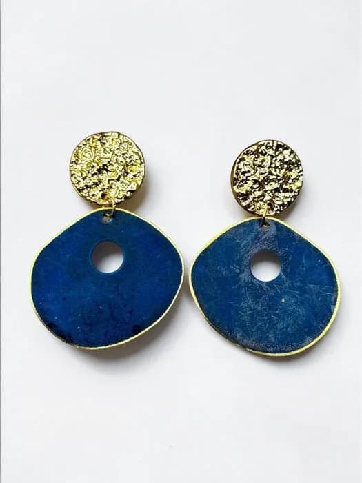 Etnik Lapis Lazuli Altın Aksanlı Sallantılı Küpe 1