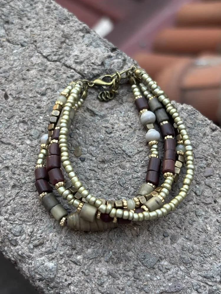 Vintage Metal ve Taş İki Sıra Bileklik 1