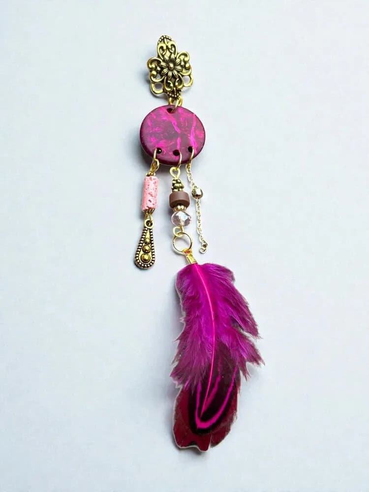 Mor-Pembe Tüyy Sallantılı Küpe 1