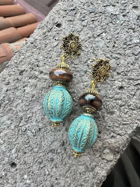 Etnik Turkuaz Patine Oval Küpe 1