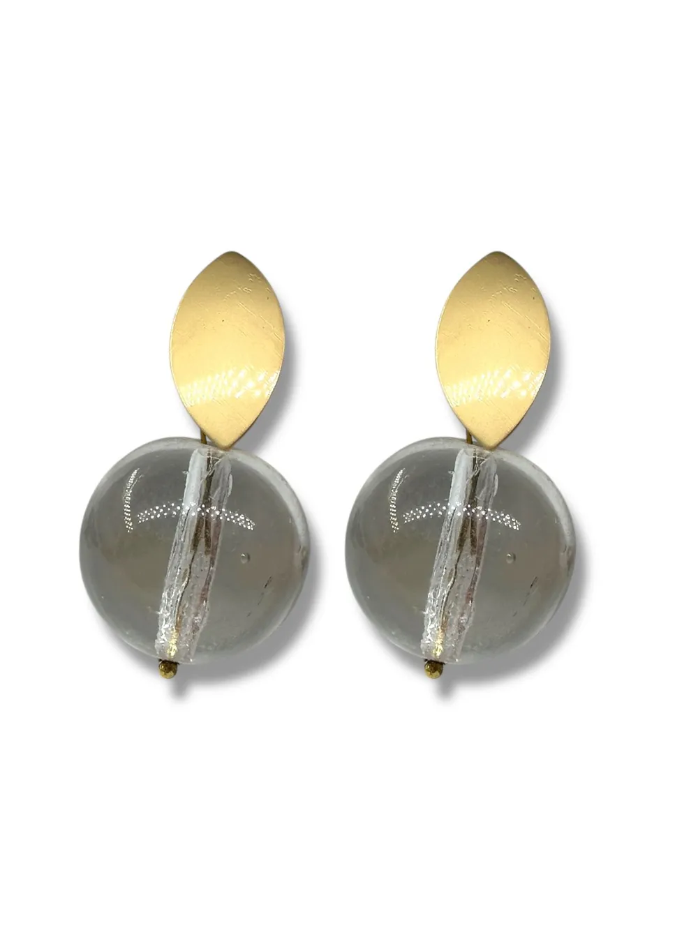 Oval Sarı Cam Sallantılı Küpe 1