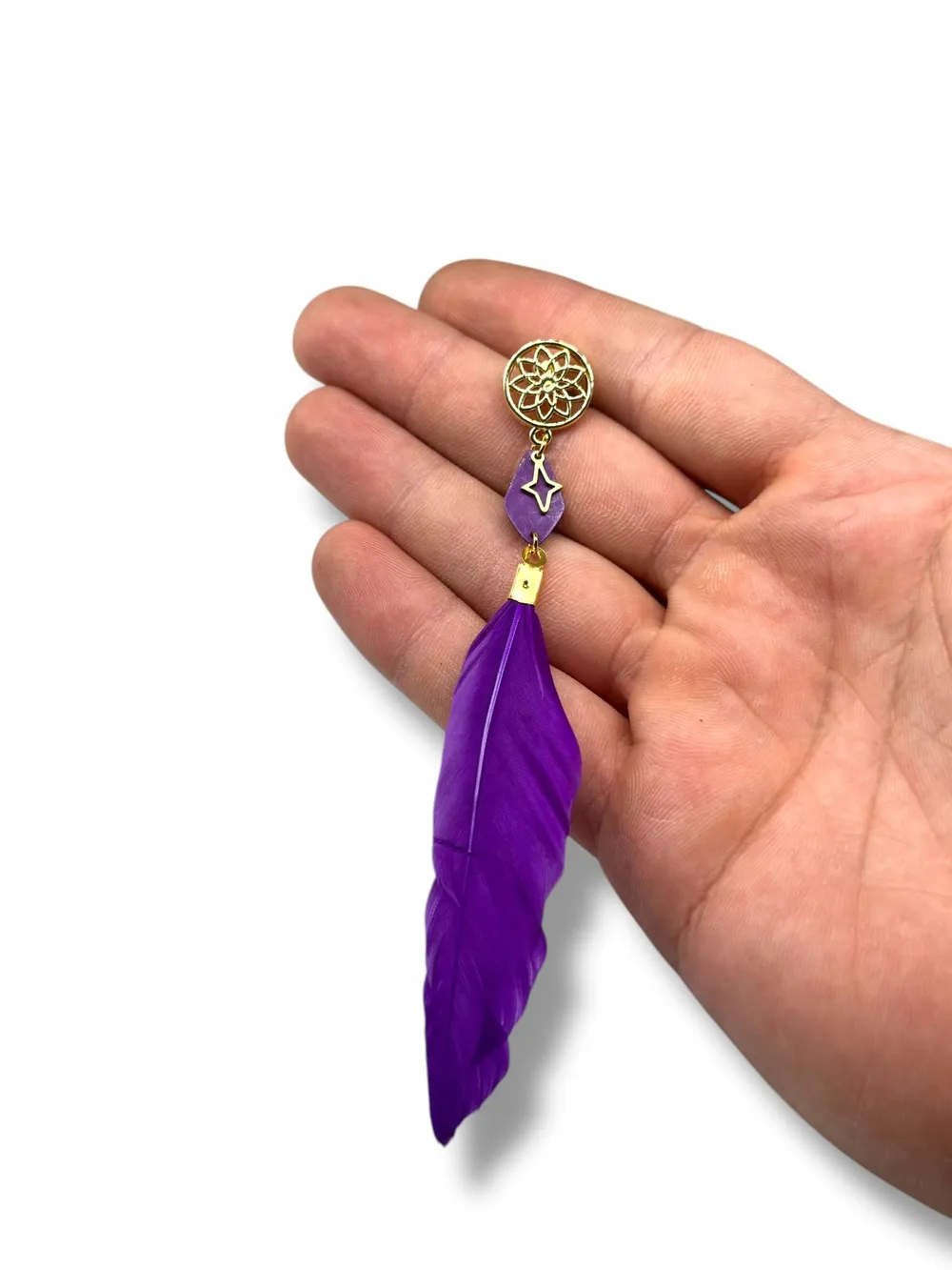 Menekşe Tüy Sarkıtlı Bohem Küpe 1