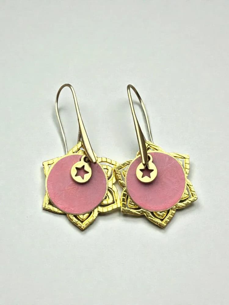 Lotus Pembe Taş Sallantılı Küpe 1