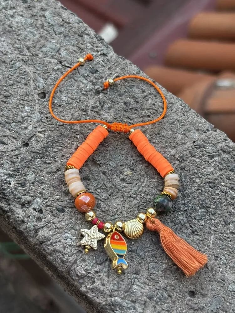 Turuncu Ahşap Charm Bileklik 1
