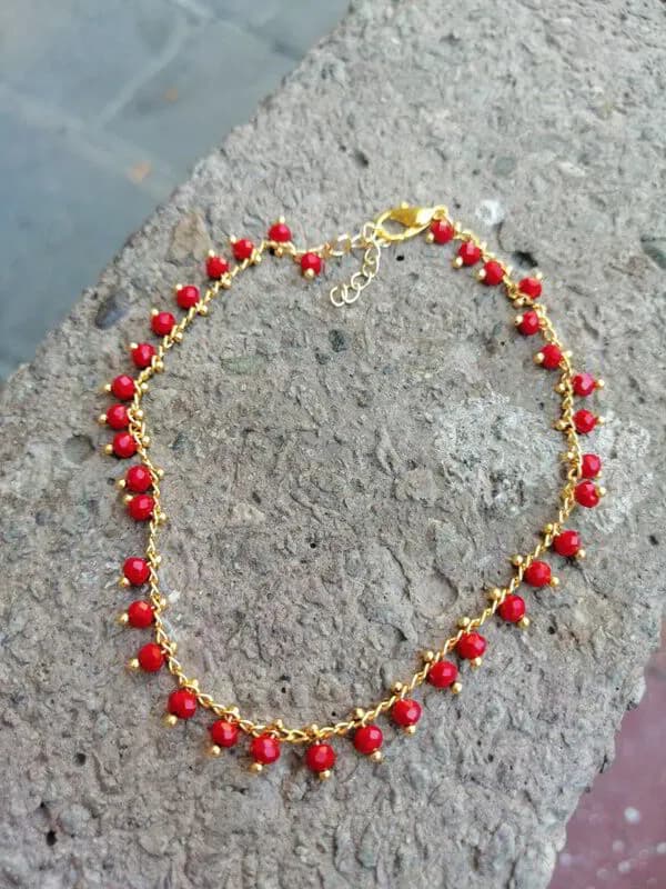 Kırmızı Kristal Boncuk Halhal 1