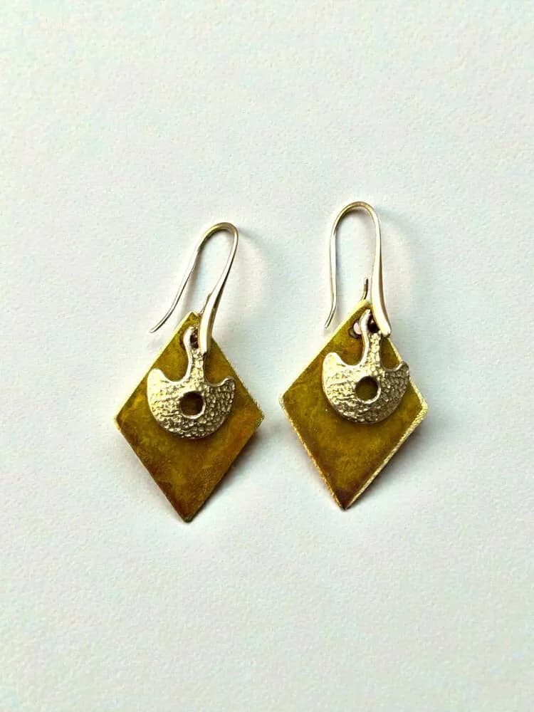 Geometrik Bronz Metal Kristal Küpe 1
