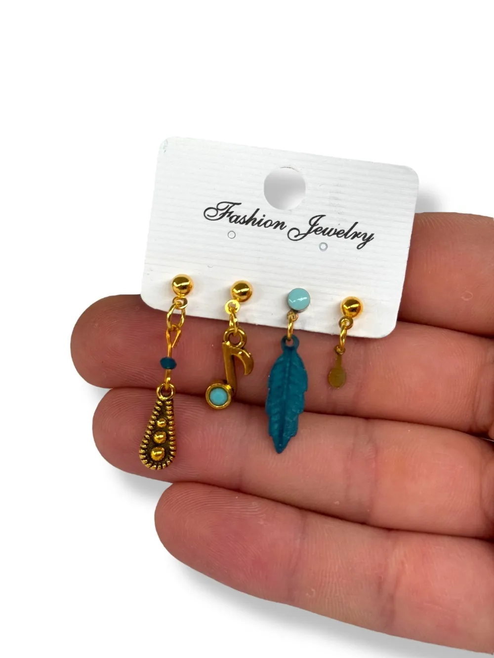 Türkuaz Lacivert Charm Sallantılı Küpe Seti 1