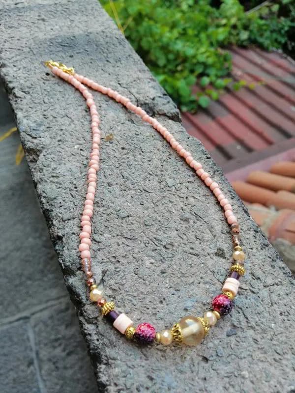 Pembe Kristal Cam Kolye 1