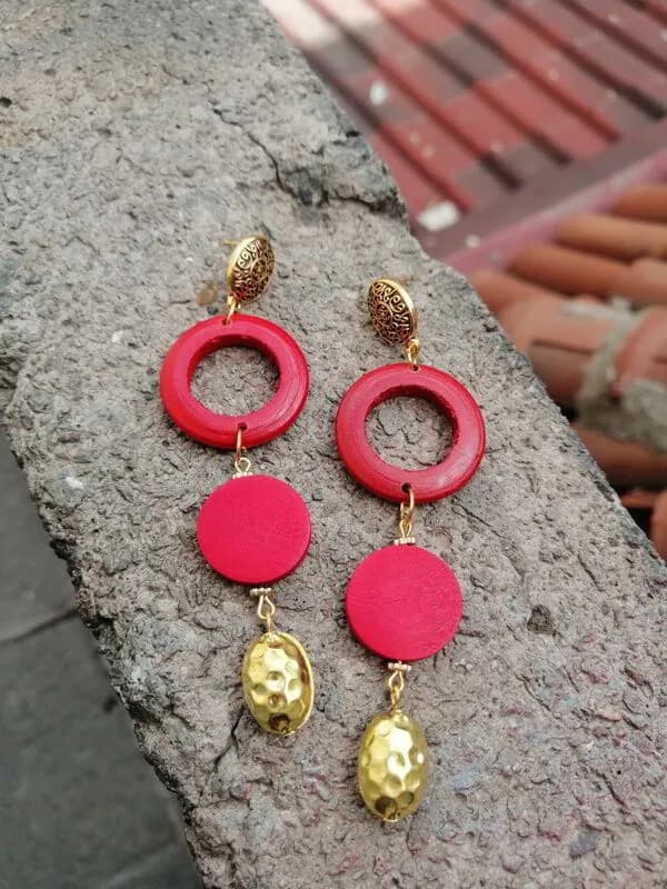 Retro Pembe Metal Disk Küpe 1