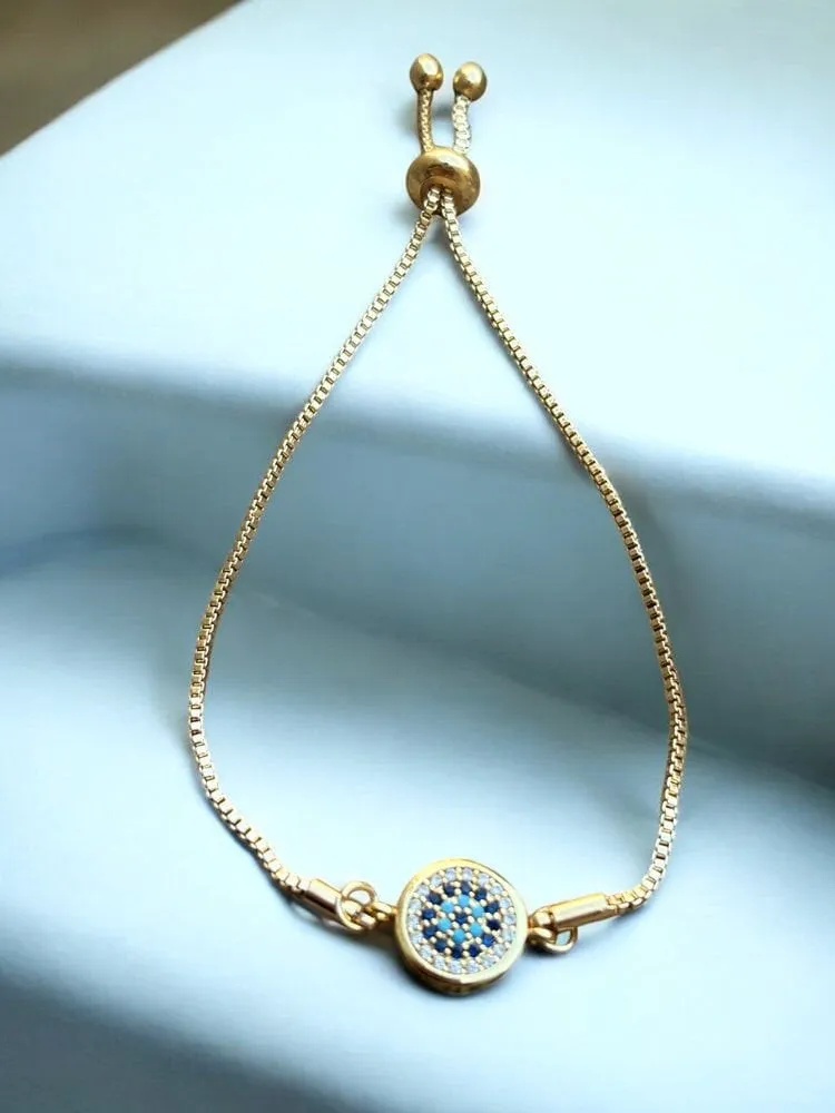 Mavi Kristal Charm Altın Bileklik 1