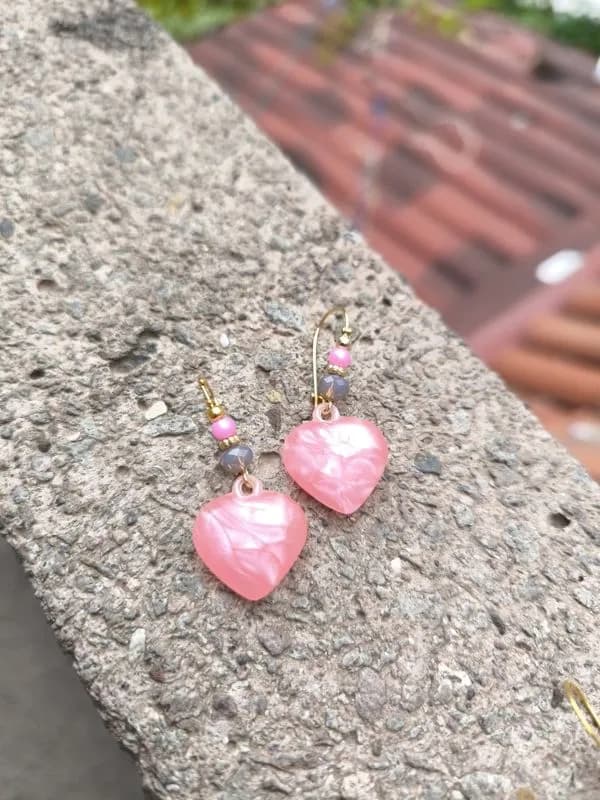 Pembe Kalp Cam Küpe 1