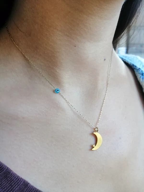 Altın Ay Figürlü Minimal Kolye 1