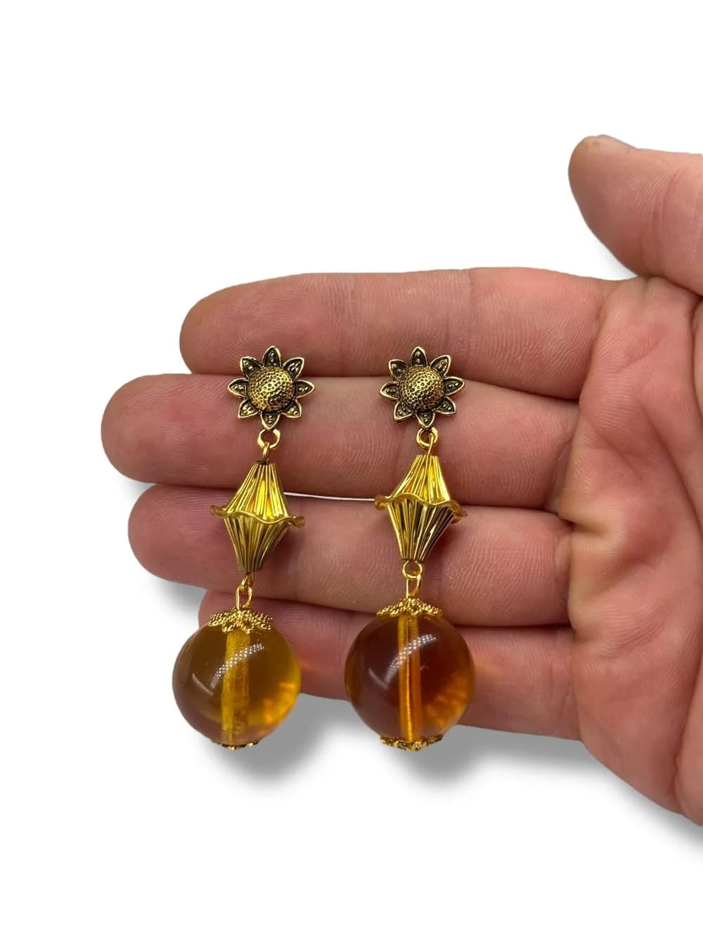 Vintage Amber Cam Teardrop Küpe 1