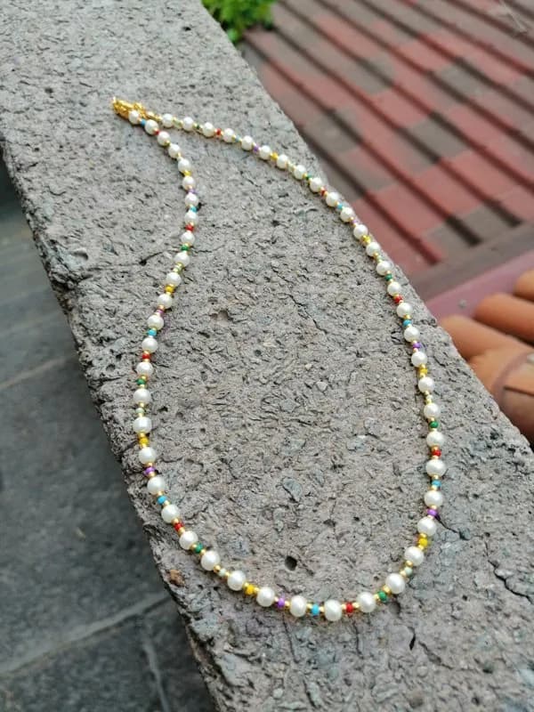 Bohem Beyaz Sarı İnci Kolye 1