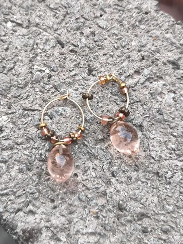 Vintage Pembe Cam Damla Küpe 1