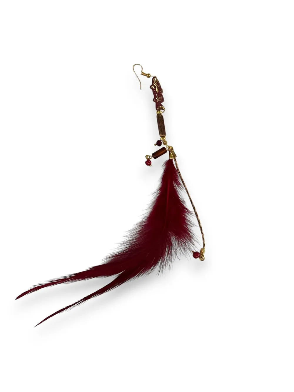 Bordo Tüy Sarkıtlı Boho Küpe 1