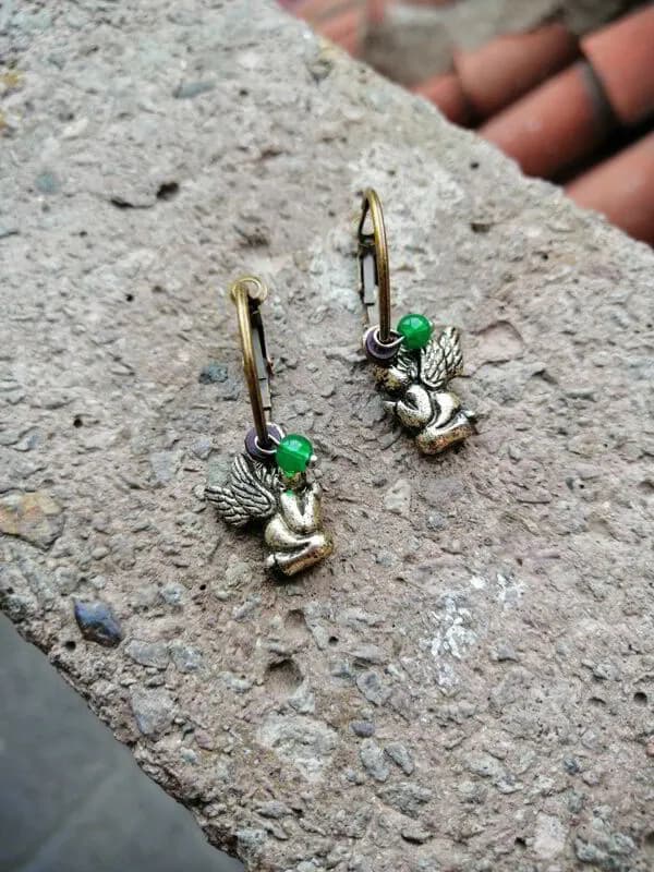 Vintage Yeşil Cam Antik Metal Küpe 1