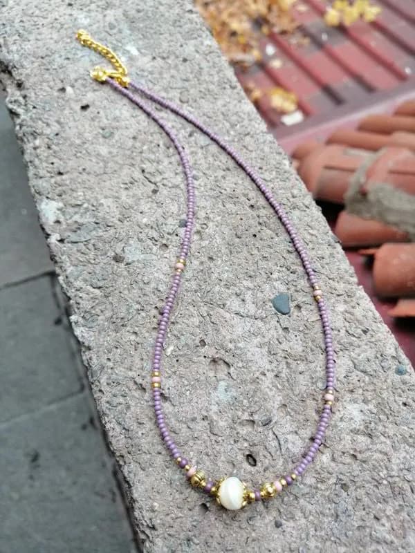 Mor Boncuk Altın Aksamlı Kolye 1