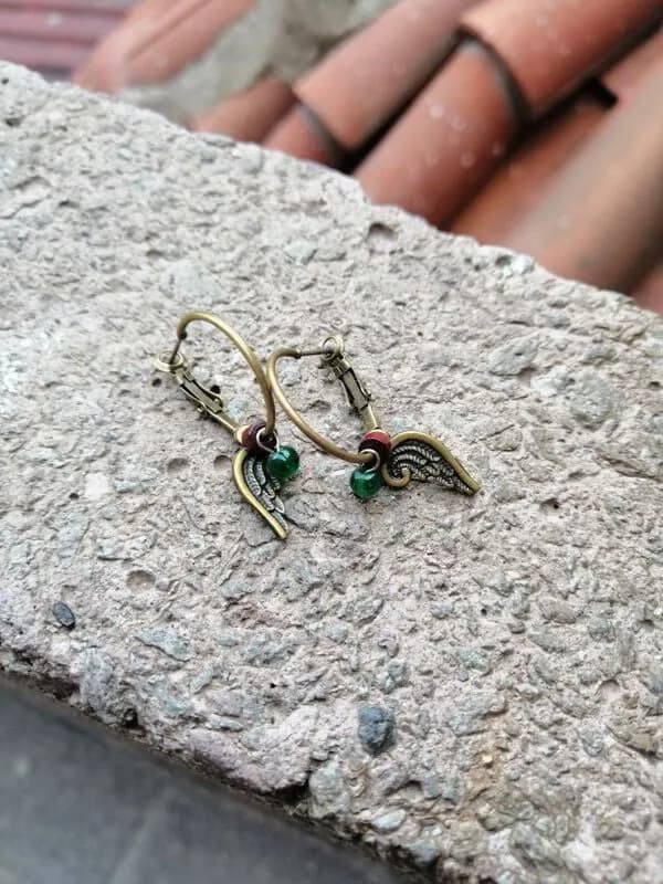 Vintage Yeşil Taş Kanat Küpe 1