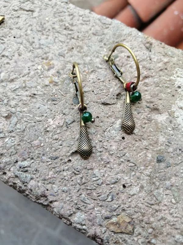 Yeşil Boncuk Mesh Metal Sallantılı Küpe 1