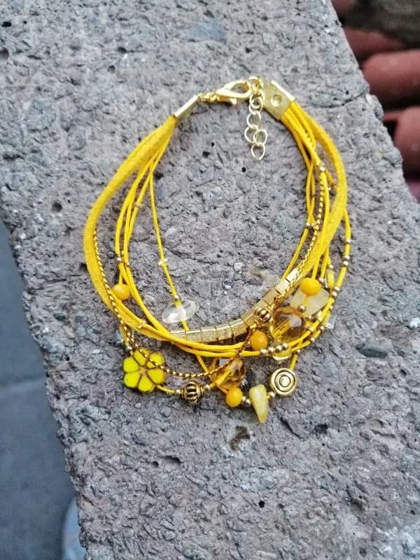 Bohem Sarı İpli Altın Charm Bileklik 1