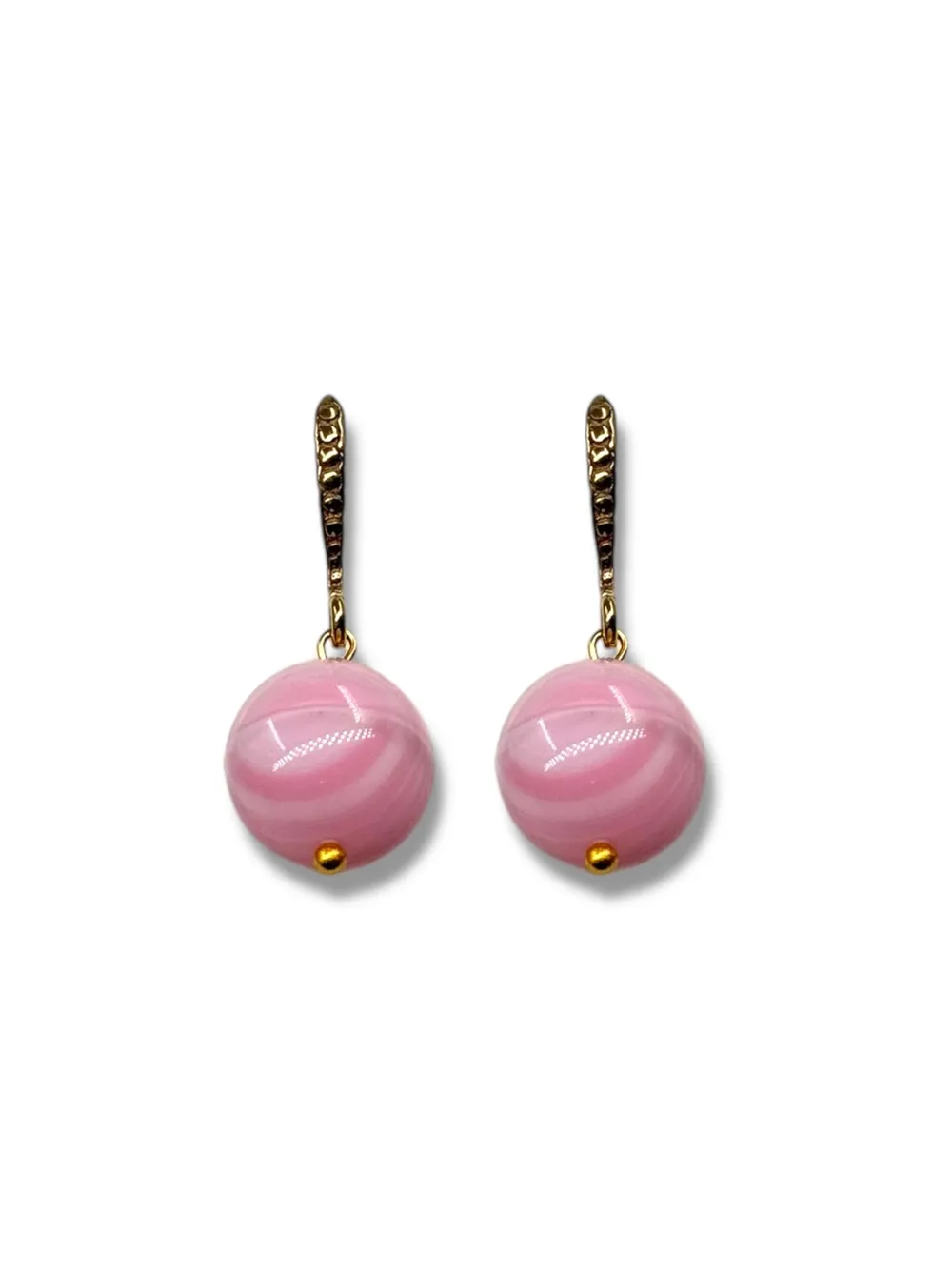 Klasik Pembe Cam Top Küpe 1