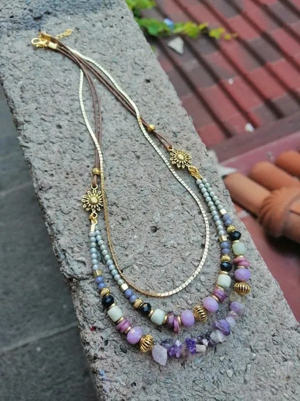 Bohem Mor Taş Sarkıtlı Kolye 1