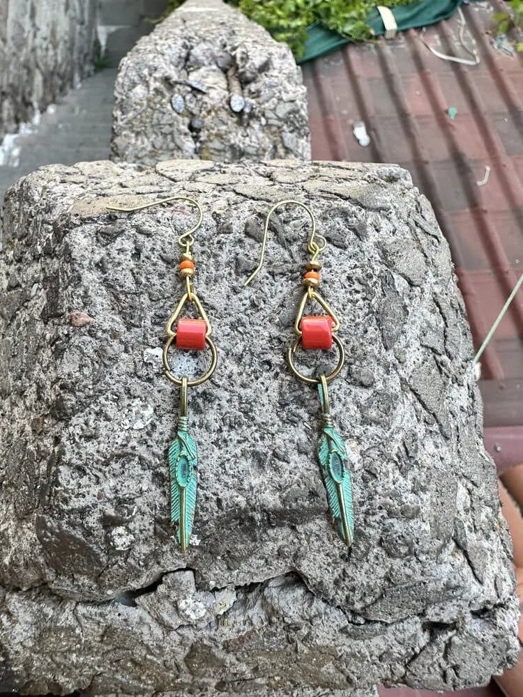 Etnik Mercan Yeşil Taş Küpe 1