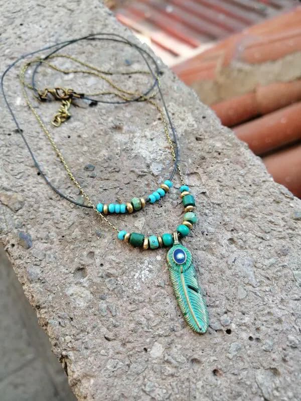 Etnik Turkuaz Taş Feather Kolye 1