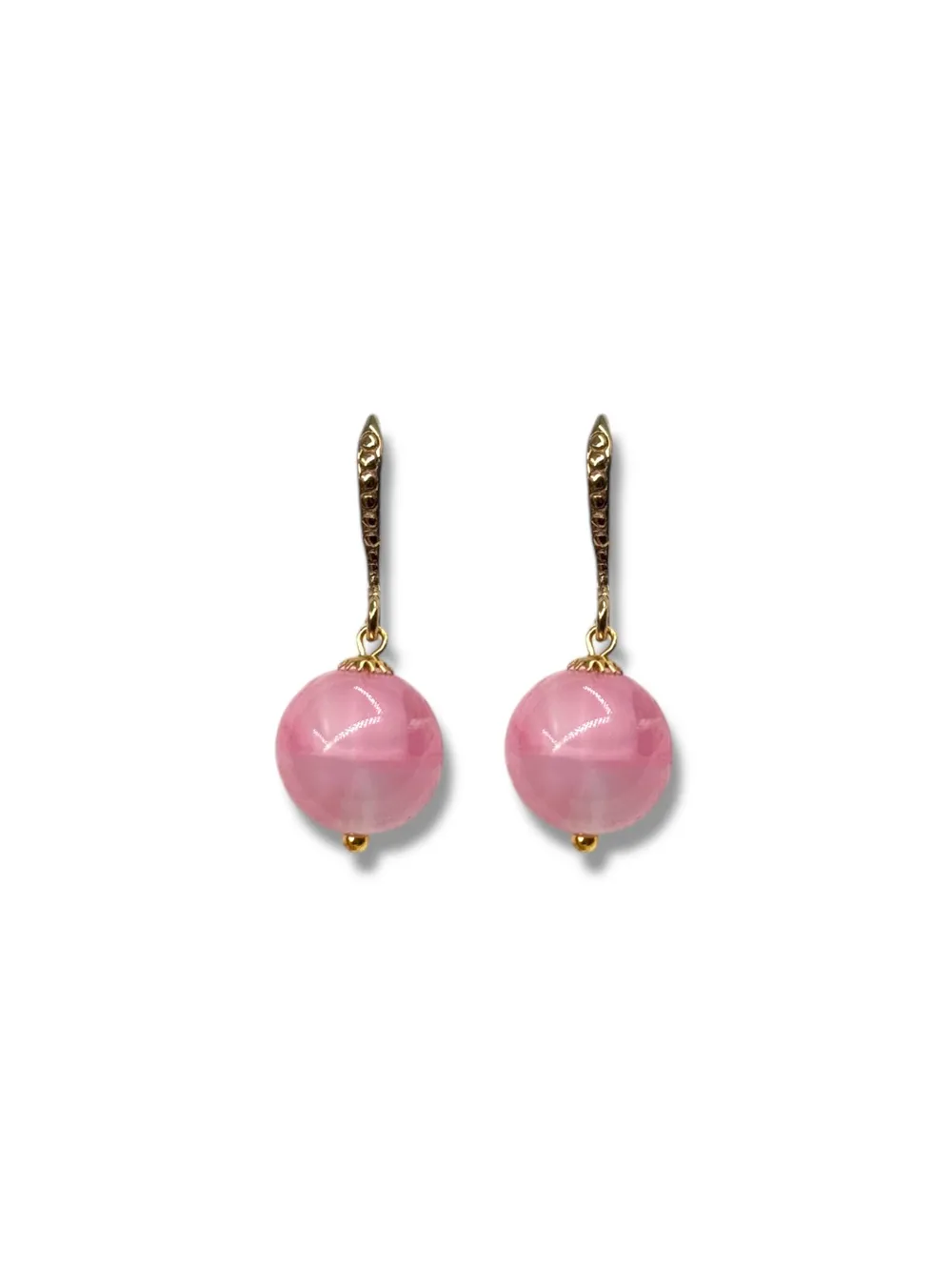 Pembe Kuartz Yuvarlak Küpe 1