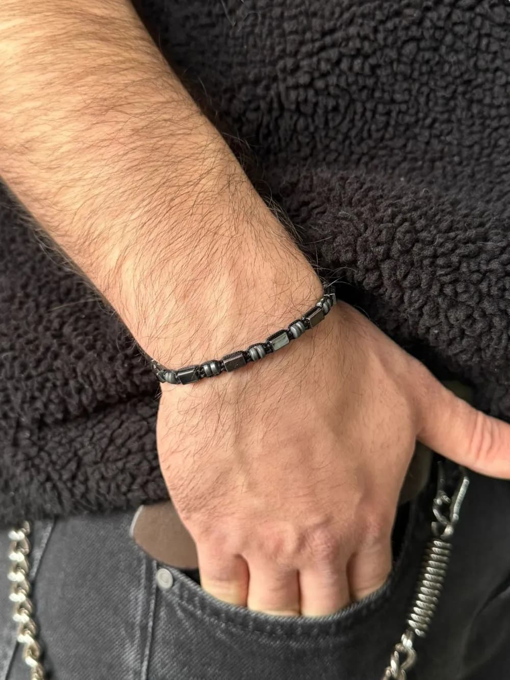 Erkek Mat Boncuk Hematit Bileklik 1