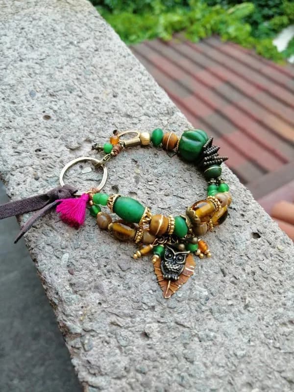 Etnik Yeşil Ahşap Charm Bileklik 1