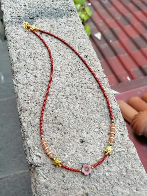 Bohem Bordo Taş Boncuk Kolye 1