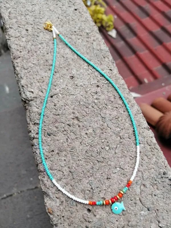Turkuaz Boncuk Renkli Aksan Kolye 1