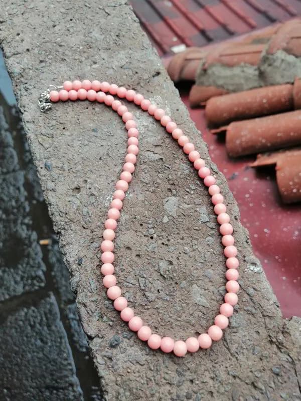 Pembe Mercan Boncuk Dizi Kolye 1